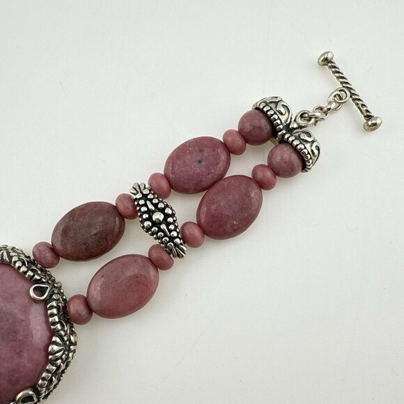 Carolyn Pollack Bracelet Pink Rhodonite Cabochon Oval Bead Sterling Silver 925 - Picture 6 of 11